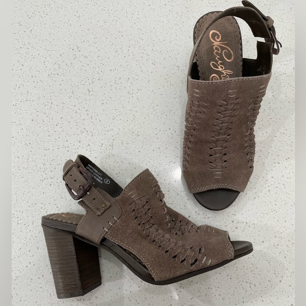 Naughty Monkey taupe suede heels in size 6